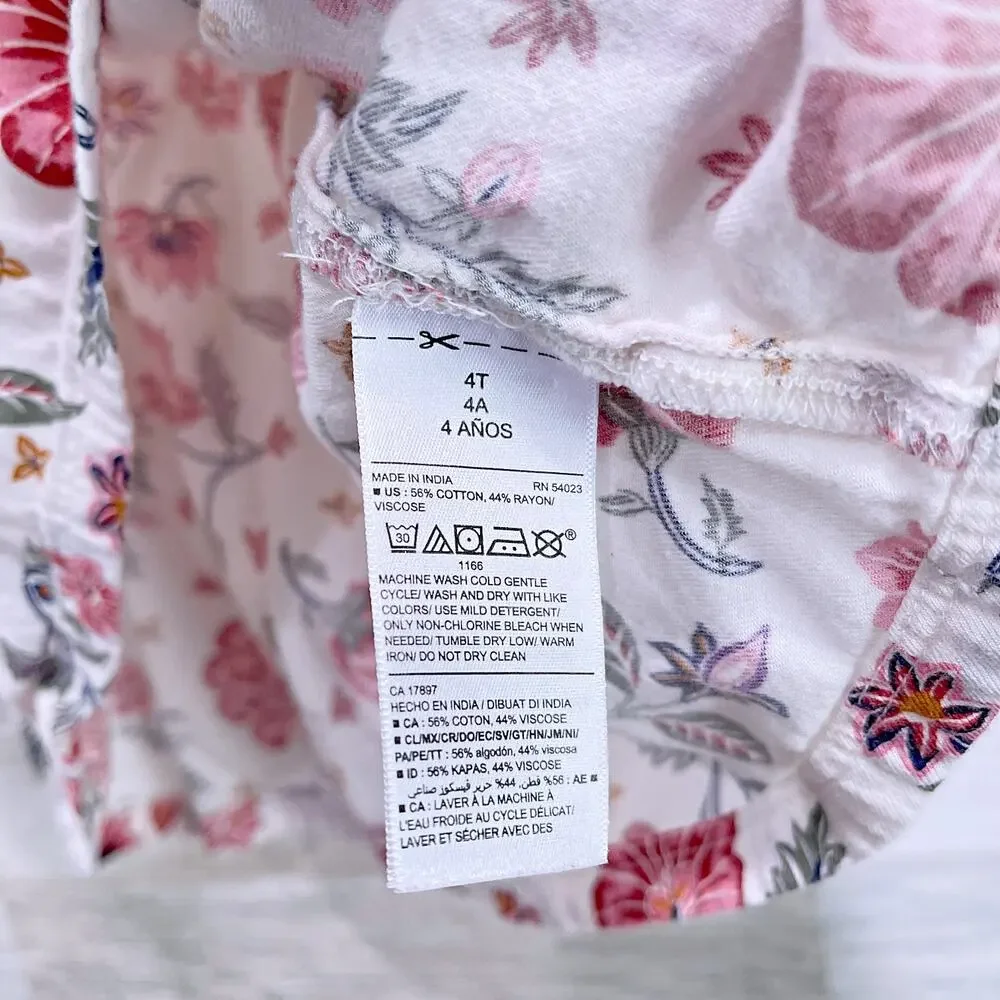 Old Navy Long Sleeve Floral Shirt Dress Cotton Blend Casual Toddler Girl 4T